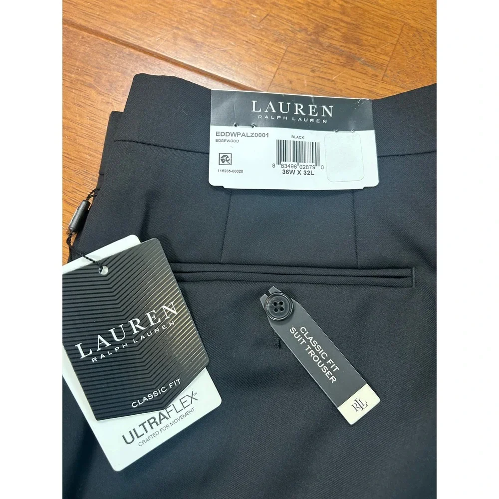 New Lauren Ralph Lauren Suit Trouser Mens 36x32 Black Ultraflex Edgewood